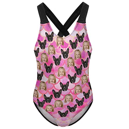 Personalized Girls Swimsuits One Piece Mermaid Cross Back Swimwear Hawaiian Beach Custom Bathing Suit with Faces