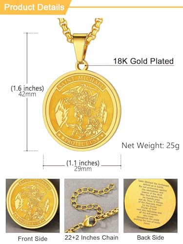 Image of U7 Saint Michael Necklace for Men,Stainless Steel /18K Gold Plated St Michael Archangel /Saint Benedict /Saint Christopher Pendant Amulet Necklace for Men Women
