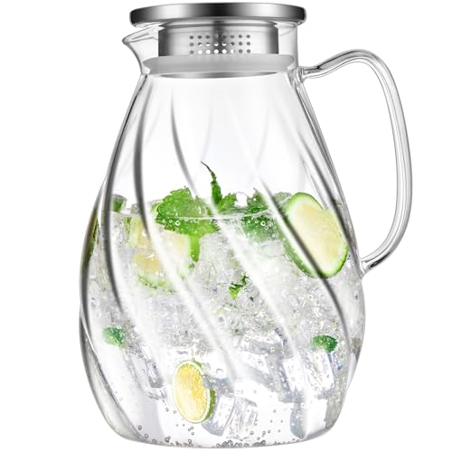 DRASTAR Glass Pitcher, 74oz Water Pitcher with Lid & Handle, 2.2L Glass Jug, Large Pitchers for Drinks, Drink Dispensers for Parties, Drink Pitcher for Juice,Sangria Lemonade, Kombucha
