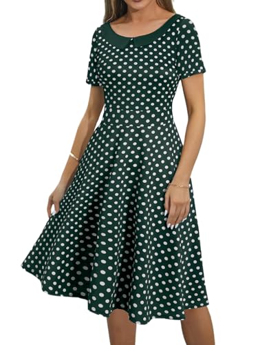 Image of Women's Elegant Vintage Dresses Knee Length Casual Floral Print Work Party Peter Pan Collar A-Line Dress with Pockets 978