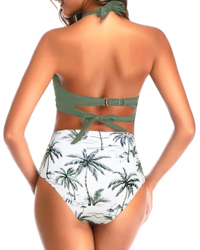 Image of Tempt Me Women Two Piece Swimsuit High Waisted Bikini Halter Vintage Retro Bathing Suit Push up Swimwear