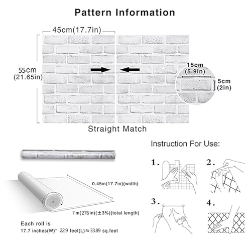 Cohoo Home Brick Wallpaper Peel and Stick Contact Paper 276inL 18inW Faux 3D Brick Contact Paper for Wall White Gray Self Adhesive Removable Wallpaper Backsplash Bedroom Wall Sticky Waterproof Thick by Cohoo Home - Image 5