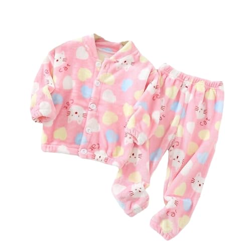 Toddler Girls Winter Fleece 𝗛ome𝚠ear 2pc Kids Long Sleeve 𝐂artoon Cat Prints Soft Comfy Warm 𝗦leep𝚠ear Set