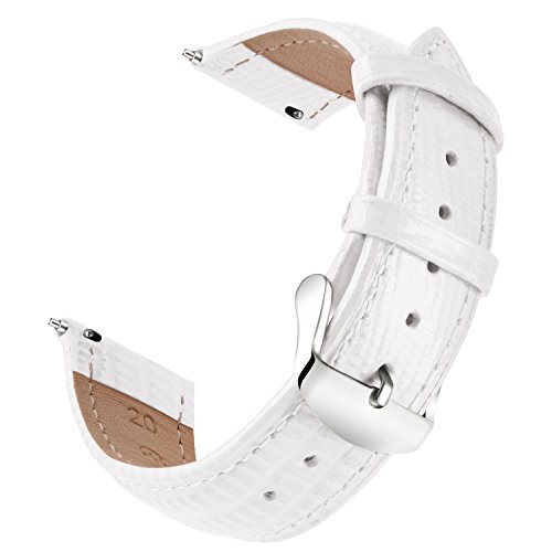 OLLREAR Quick Release Leather Watch Strap Replacement Genuine Leather Watch Band -6 Colors & 6 Sizes - 14mm, 16mm, 18mm, 20mm, 22mm, 24mm (18mm, White)