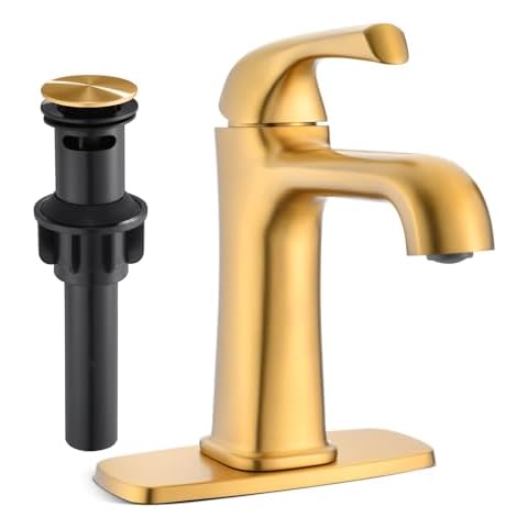 Lexdale Bathroom Faucet Brushed Gold, 1 or 3 Hole Installation, Single Handle Bathroom Sink Faucet with Panel and Spout Hose Cover