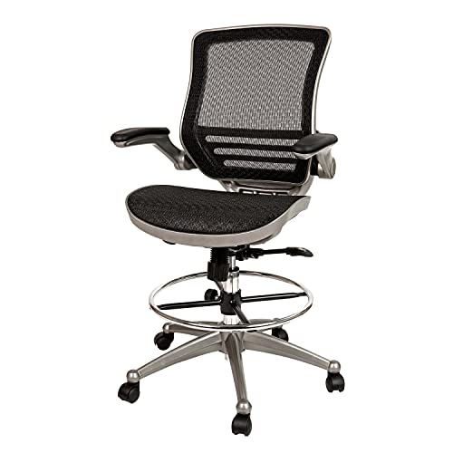 Image of Flash Furniture Waylon Mid-Back Swivel Office Chair with Adjustable Foot Ring and Seat Height, Ergonomic Mesh Chair with Armrests, Black /Silver