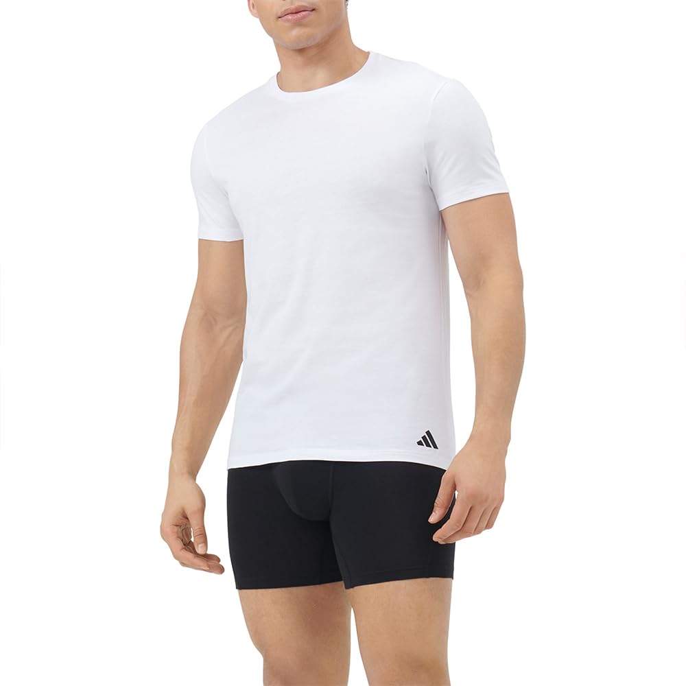 adidas Men's Crew Neck Shirt (3 Pack) - Active Core Cotton Baselayer Shirt (Pack of 3), White_4am011, S