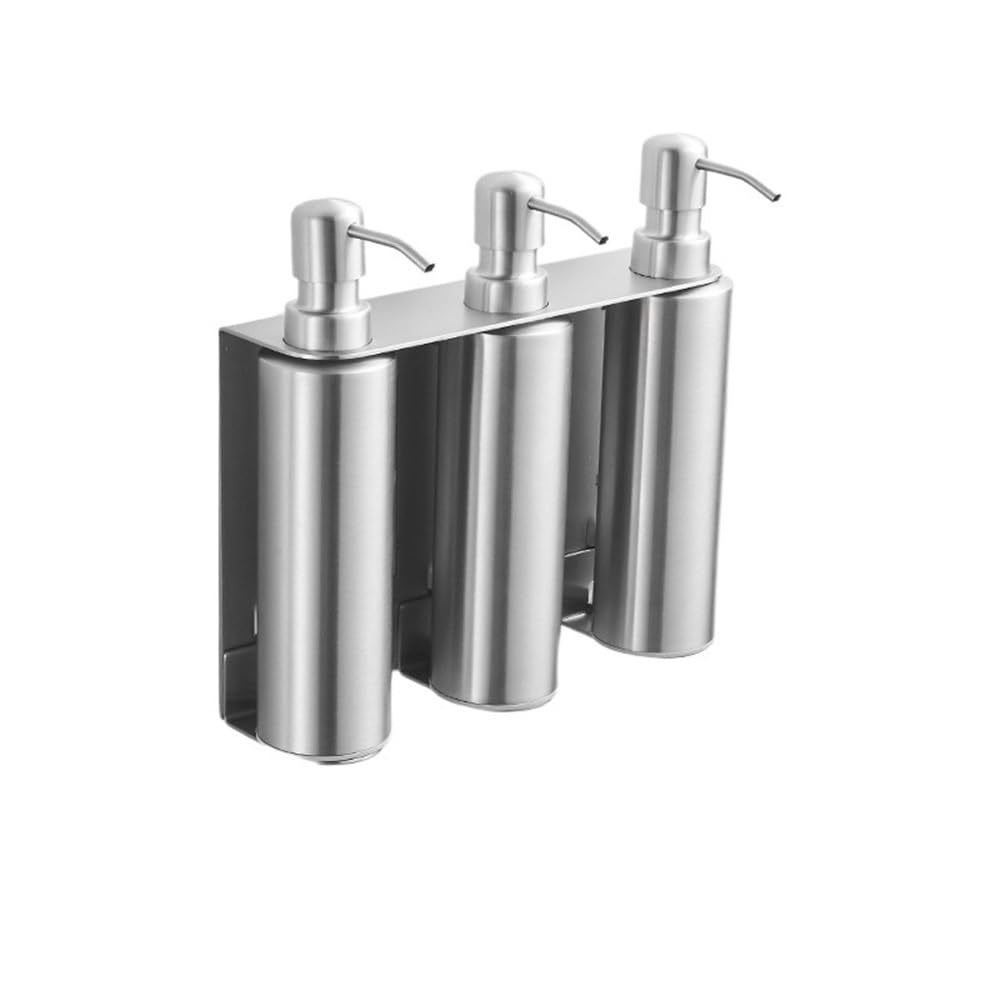 Dosificador Jabon Dispensador de jabón de Pared de Acero Inoxidable for baño, Juego de 3 Botellas de loción Dispensador Jabon Baño(Negro)