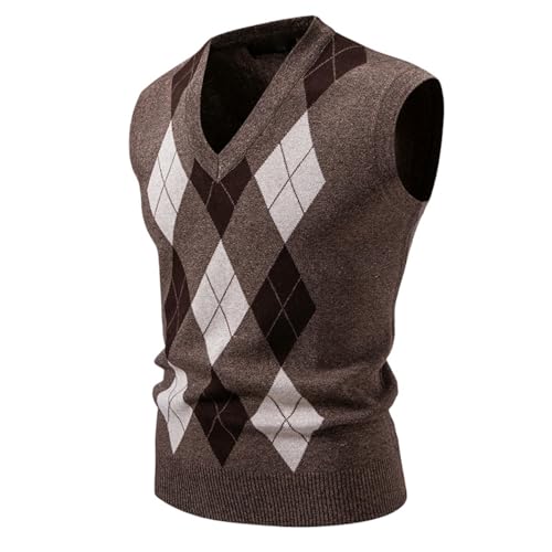 Gilet en tricot jacquard pour homme à motif losanges col en V collection automne hiver