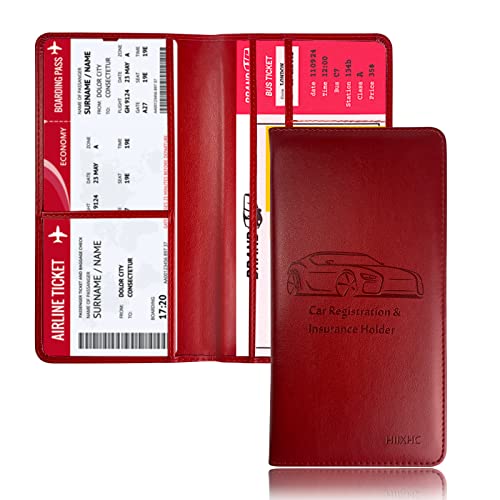 Car Registration and Insurance Card Holder - Leather Vehicle Glove Box Automobile Documents Paperwork Wallet Case Organizer for ID, Driver's License, Key Contact Information Cards -  HIIXHC