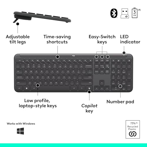 Image of Logitech Signature Slim MK955 Combo for Business | Copilot Edition, Microsoft Copilot, Copilot in Windows, Wireless Keyboard and Mouse, Quiet Typing, Secure Receiver, Bluetooth, Windows - Graphite