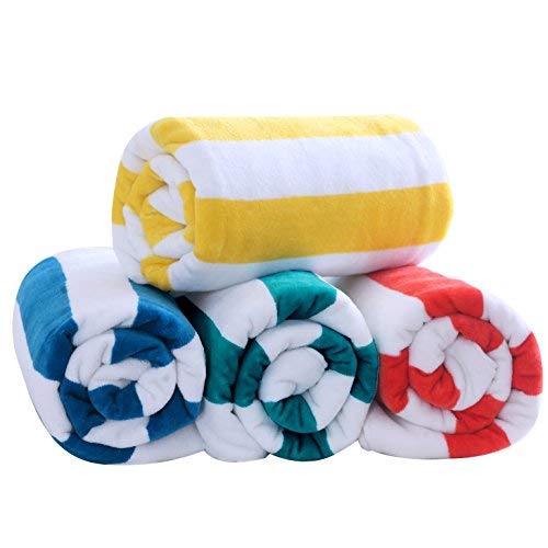 Exclusivo Mezcla 4-Pack 100% Cotton Large Cabana Stripe Beach Towels, Super Absorbent Soft Plush Pool Towel, Bath Towel (Red/Turquoise/Yellow/Navy, 30"X60") #TOP2