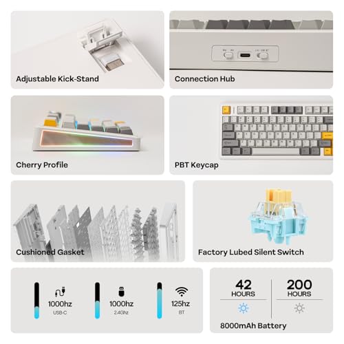 Image of EPOMAKER TH80 V2 75% Wireless Mechanical Keyboard with Metal Knob, 8000mAh, 2.4Ghz /BT /USB-C, RGB, Hot Swap, Custom Driver, PBT Keycap, Wireless Gaming Keyboard for PC /Mac (White, Sea Salt Silent)