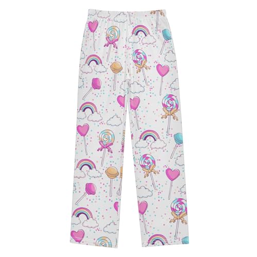 Lollipop Rainbow Cloud Boys Long Pants Soft Trousers Elastic Waist Kids Lounge Bottoms with Pockets S-XL