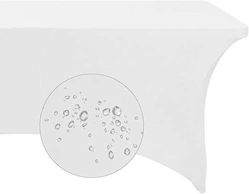 Miniatura 4 de Funda de mesa de elastano de 4 pies impermeable para fiestas, bodas, banquetes y eventos (blanco)