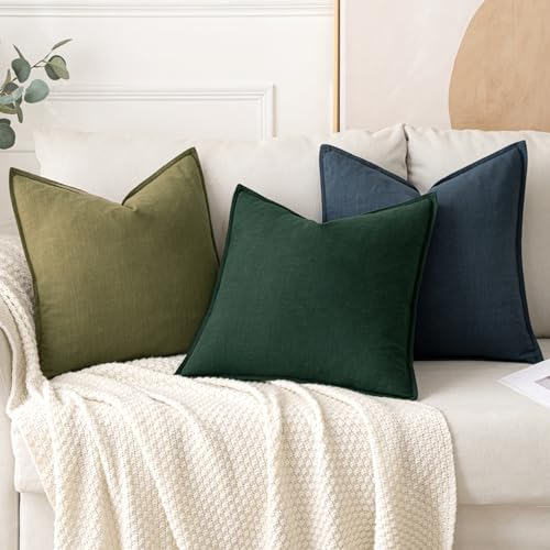 Image of MIULEE Decorative Linen Pillow Covers 18x18 Inch Dark Green