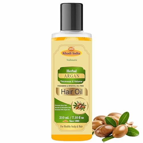 Image of Khadi 100% Herbal Pure & Natural Argan Hair Oil, with the Goodness of Olive oil & Sunflower Oil, for Dry & Frizzy Hairs 200ml with khadi india logo