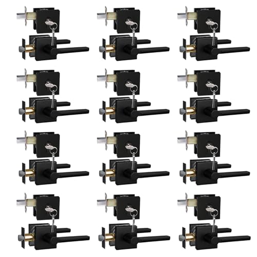 Image of NEWBANG Keyed Deadbolt Lock with Passage Lever Handle for Exterior Entrance in Matte Black, Heavy Duty and Reversible, HD1601-DB-DT-PS-SET-12P
