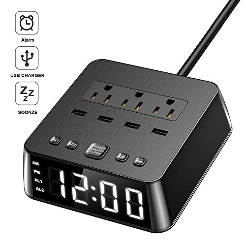 Dual Alarm Clock with USB Charger,Alarm Clock Charging Station Dock with 3 AC Outlets & 4 USB Ports  - //coolthings.us
