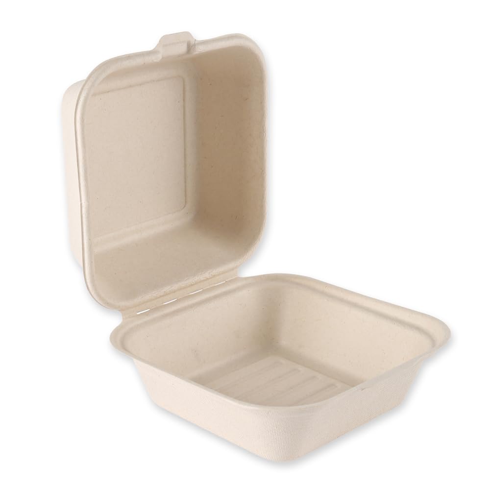 FRANZ MENSCH NATUREStar Bio Hamburgerboxen mit Klappdeckel, 150 x 150 x 85 mm | aus Zuckerrohr, 500 Stück, Einweggeschirr, Menübox Take Away, Klappboxen
