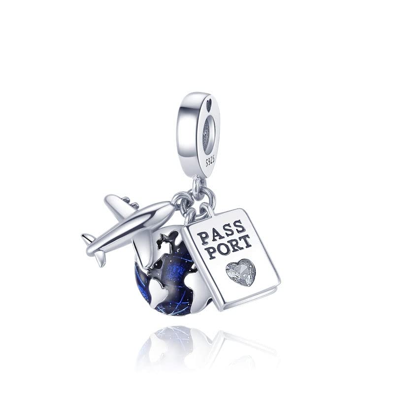 Lkwidi Donna Ciondolo- Passaporto aereo Dangle Terra Argento 925 Colgantes con Zirconia cubica per Charm Bracciale