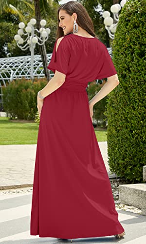 Image of KOH KOH Womens Split Sleeves Smocked Elegant Cocktail Long Maxi Dress