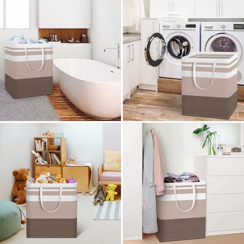 HomeHacks 2-Pack Large Laundry Basket, Waterproof, Freestanding Laundry Hamper, Collapsible Tall Clothes Hamper with Extended Handles for Clothes Toys in the Dorm and Family (Brown, 100L) - Thumbnail 6