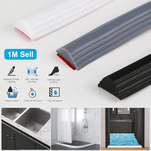 Striscia autoadesiva in silicone per la soglia della doccia, 2 m, colore nero, guarnizione per il pavimento del bagno e della cucina, per mantenere l'acqua del piatto doccia