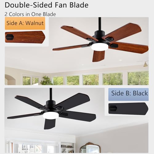 ducrew 42" Wood Ceiling Fan with Light and Remote, Quiet Reversible DC Motor, 5 Blade Walnut/Black, 6 Speed, Indoor/Outdoor Ceiling Fans for Patio, Dining Room,Living Room and Farmhouse - Image 3