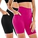 Leafigure 2 Pack Womens Biker Shorts with Pockets, High Waisted Tummy Control Yoga Shorts for Women Running Gym and Workout Black/Rose L-XL