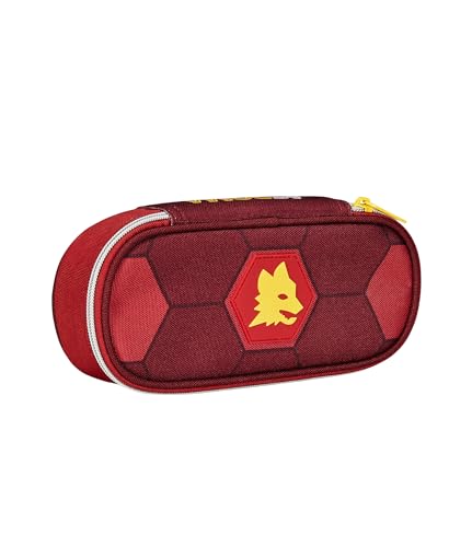 AS Roma SEVEN Portapenne Scuola ROUND PLUS-A.S. ROMA Calcio-VERSO LA VITTORIA, Giallo Rosso-Astuccio Scuola Monozip con Organizer Interno, Passanti Elastici-Accessori Zaino Scuola-Astuccio Bambino