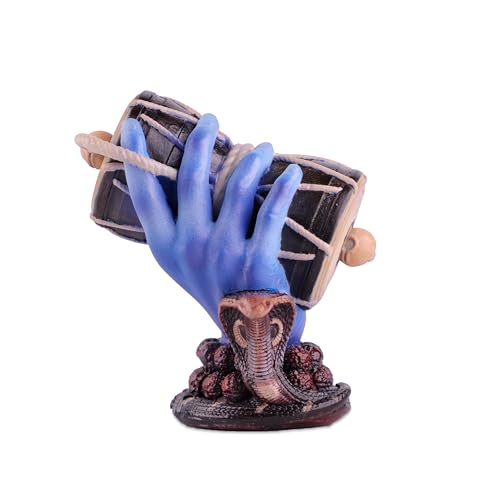 Image of Artarium Resin Religious Shiva Damru Idol Lord Shiv Hand Statue Shivji Murti Sheshnag Damroo Decorative Showpiece for Car Dashboard Pooja Room Home Decor (Shiva Damru Blue 3 Inch)