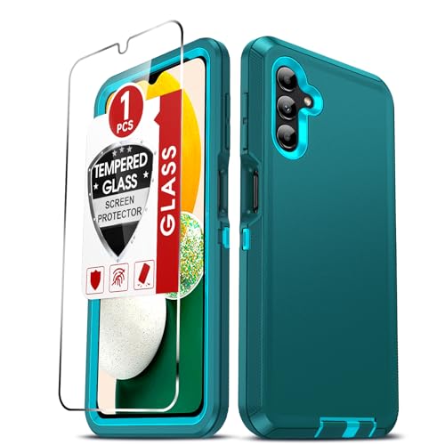 LeYi Compatible for Samsung Galaxy-A13-5G-Phone Case: Samsung A13 Phone Case with Tempered Glass Screen Protector, 3 in 1 Rugged Cover, Military Grade Shockproof Funda para Galaxy A 13 5G Case, Teal