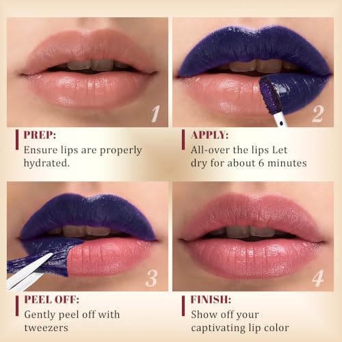 Image of evpct Warm Rose Peel Off Lip Stain Tints with Tweezer, Matte Lipstick Lip Stain Gloss Long Lasting Waterproof for Women, Non-stick Cup Lipstick Peel Off High Pigmented 24 Hrs Original Lips Stains, 01