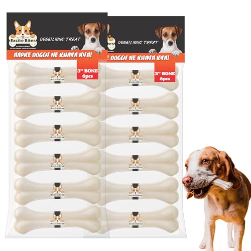 Image of EXCITE BITES Pressed Rawhide Bones for Dog Treats | Dog Calcium Bone Dog Chewing Needs | 3Inch Calcium Bone Treat for All Dogs | Combo Offer (3 inch-6Pcs) Each, 200 g (Pack of 2)