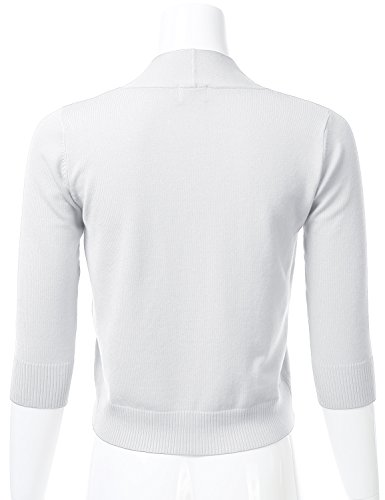Women's Classic 3/4 Sleeve Open Front Cropped Cardigan White S #TOP2