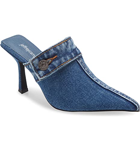 Jeffrey Campbell Genes Blue Denim Pointed Toe Slip On Mule Mid Heel Pumps (Blue Denim, 11) #TOP1