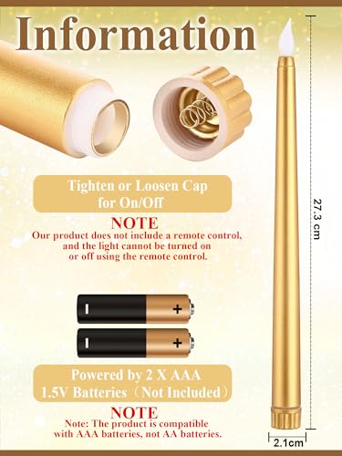 Image of Funtery 48 Pcs Flameless LED Taper Candles Battery Operated Candles Bulk Realistic LED Candlesticks Flickering for Wedding Church Graduation Party Home Decor(Gold,Classic Style)