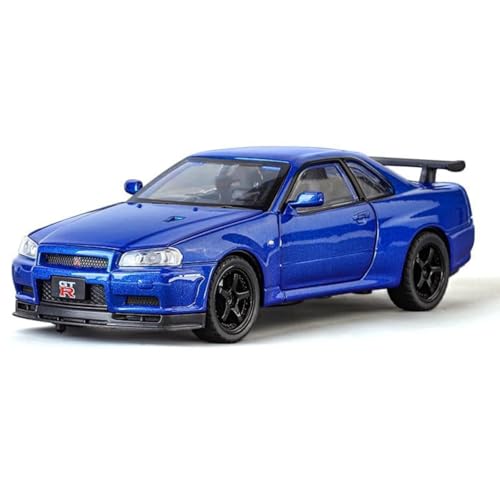Image of 1:32 Nissan GTR Skyline R34 Diecast Car Models Toys Metal Alloy Openable Door and Sound & Light, Pull Back Toys Gifts for Boys Best Gift Car [Color As Per Stock]
