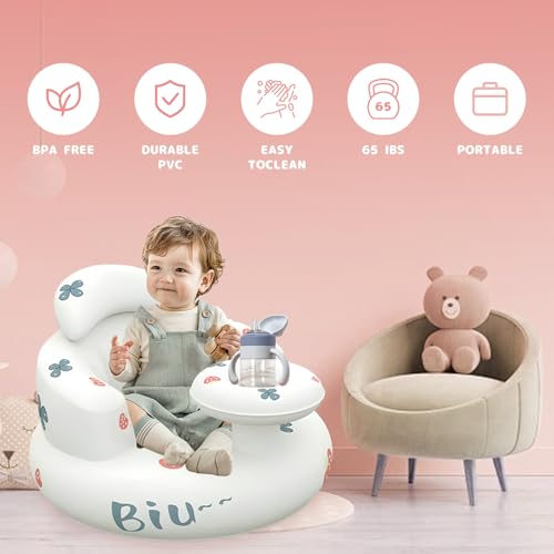 Siège Gonflable pour Bébés de 3 à 36 Mois | Siège de Canapé pour Bébé | Soutien du Dos pour Nourrisson | Chaise Portable pour Tout-petit | Siège au Sol avec Pompe à Air Intégrée – Image 4