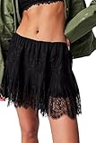 Women Y2k Lace Mini Skirt Low Rise Pleated Ruffle Half Slip Skirt Layered Flowy Short Skirt Streetwear(Black 02,Medium)