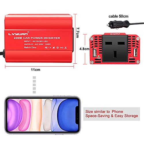LVYUAN Power Inverter 200W DC 12V to AC 240V Dual USB Ports UK Socket car cigarette adapter converter - Image 5
