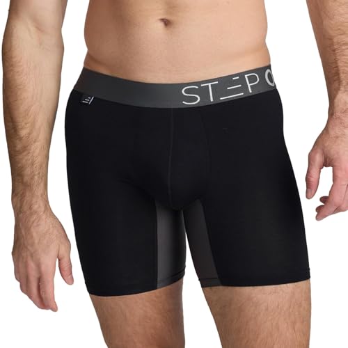 STEP ONE Mens Boxers Shorts, 1 Pair, Anti Chafing Underwear for Men, Moisture-Wicking Boxer Shorts with 3D Pouch. Fabric Made from Viscose from Bamboo Black and Grey X-Large