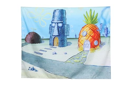 POP Creations Spongebob Squarepants Bikini Bottom Large Tapestry 60x48 Funny Wall Hanging Flag for Bedroom Cool Meme Poster Aesthetic Banner Decor for Dorms