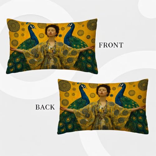 Housse coussin 40x80 lot de 2 imperméable Klimt paon bleu - 4