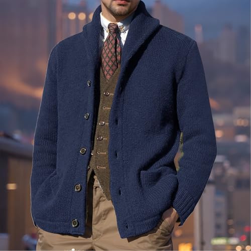 Mens Cable Knit Sweater Casual Shawl Collar Cardigan Sweaters Long Sleeve Button Down Fashion Textured Solid Knitwear2