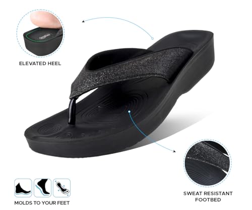 Image of AEROTHOTIC Comfy Flip Flops for Women with Arch Support Orthotic Footbed Stylish Faux Leather Padded Straps with Soft Toe Post & Non-Slip Sole Slip On Casual Indoor and Outdoor Ladies Sandals