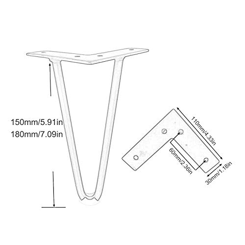 Metalowe nogi do spinek do włosów, pogrubione żelazo 18 cm dla stabilnego wsparcia, solidnie spawane, łatwe do czyszczenia, stylowe galwanizowane wykończenie