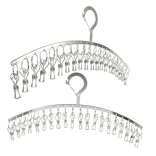 PRETYZOOM Portable Clothes Drying Rack Stainless Steel Drying Hanger Laundry Rack Clips Hangers Clips