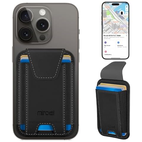 Miroddi for MagSafe Wallet, Works with Apple Find My, Stronger Magnetic Phone Wallet Tracker for iPhone 16/15/14/13/12 Series, Magnetic Card Holder with Privacy Flap, RFID Blocking, Fit 7 Cards, Black Cover